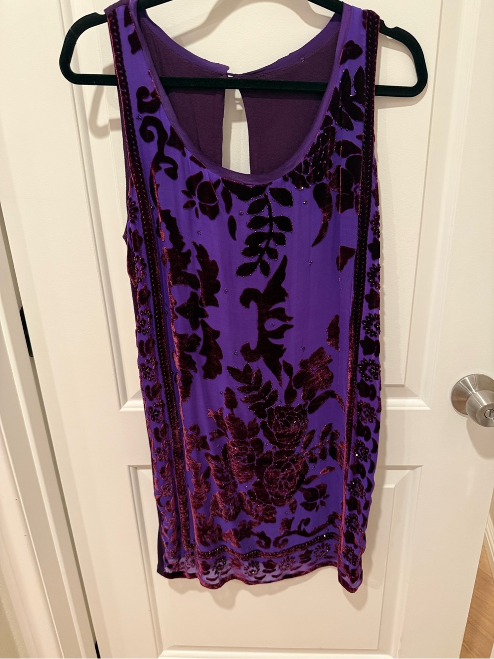 Velvet Devore Purple Floral Sleeveless Dress